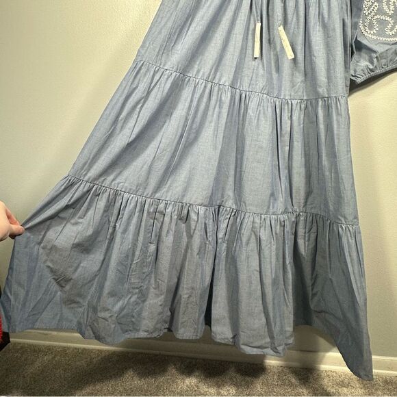 Tuckernuck Cotton Chambray Embroidered Salty Paloma Caftan Dress NWT Size Small - Picture 7 of 16